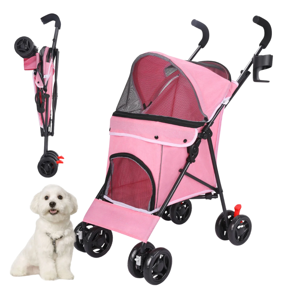 Foldable Pet Stroller Dog & Cat Wagon with Breathable Mesh & Cozy Seat
