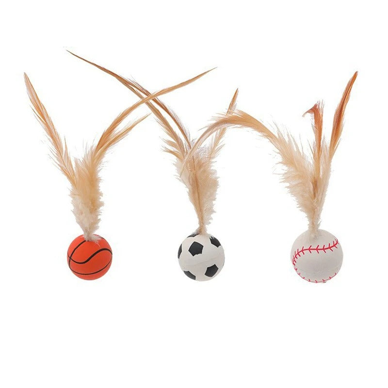 Interactive Cat Toy Bouncing Ball with Feathers for Endless Playtime